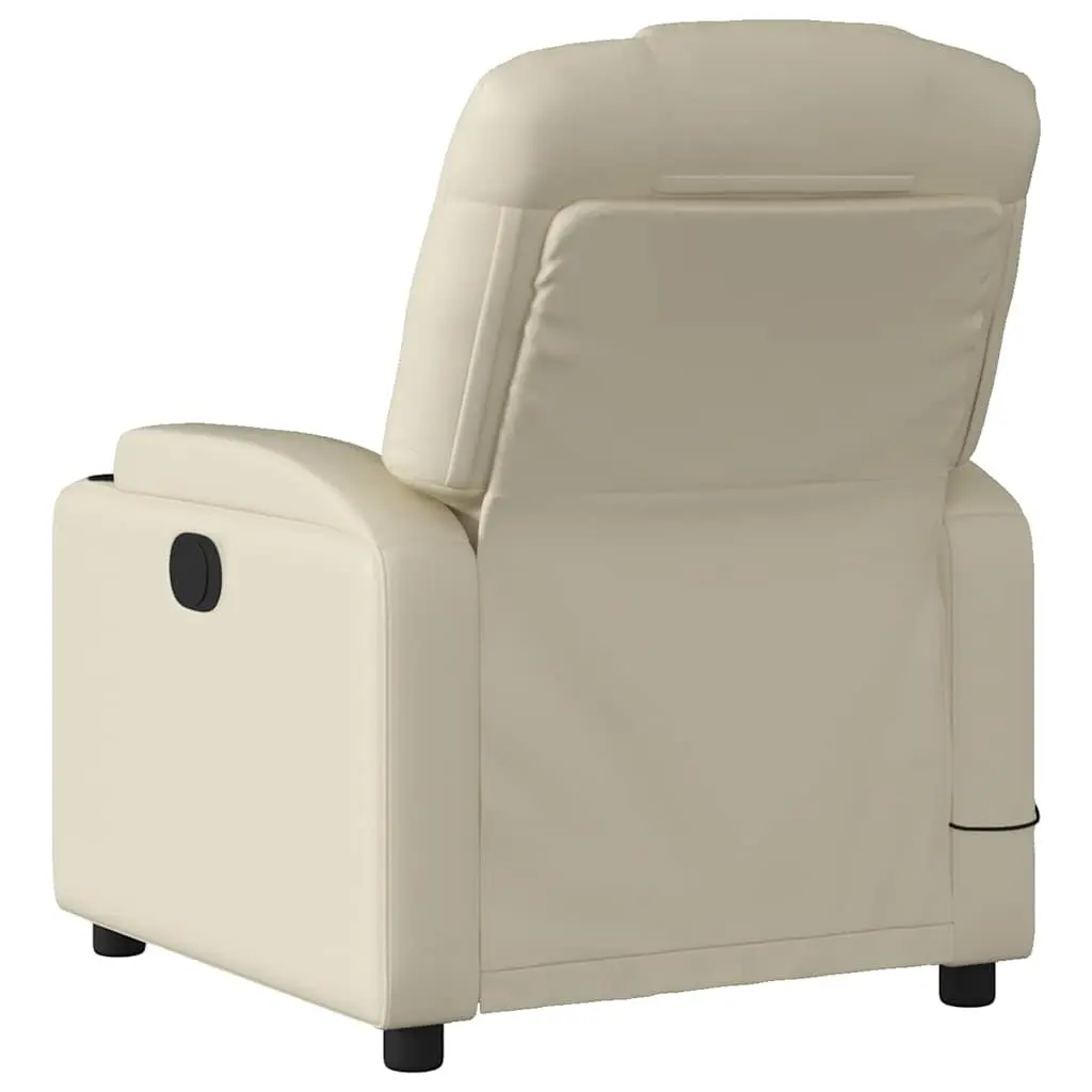 Massage Recliner Chair Faux Leather Cream Manual Recline 6 Points Vibration