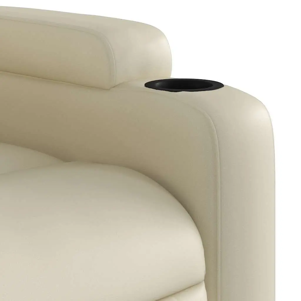 Massage Recliner Chair Faux Leather Cream Manual Recline 6 Points Vibration
