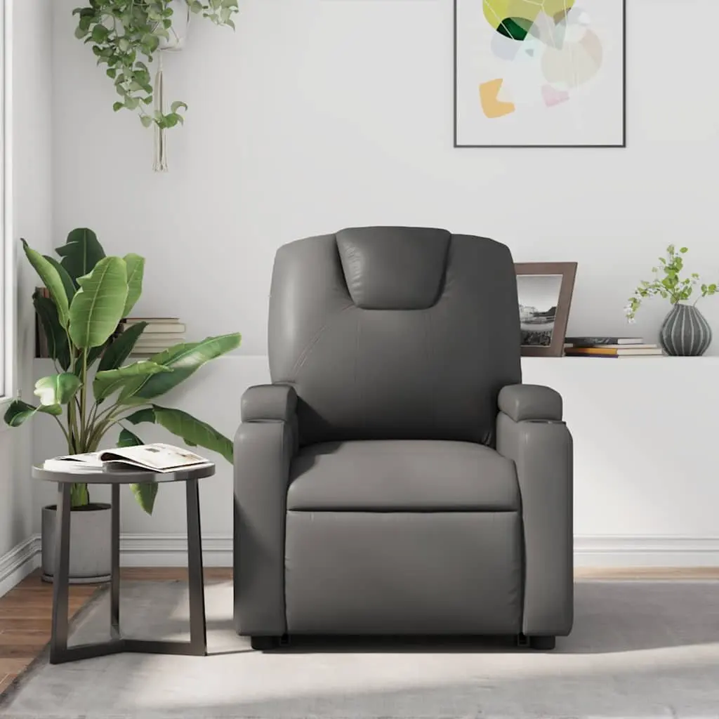 Massage Recliner Chair Grey Faux Leather Manual Reclining Armchair with 6