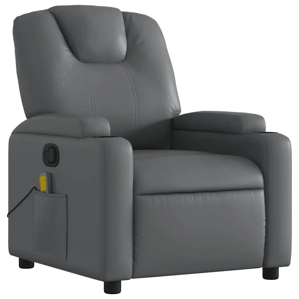 Massage Recliner Chair Grey Faux Leather Manual Reclining Armchair with 6