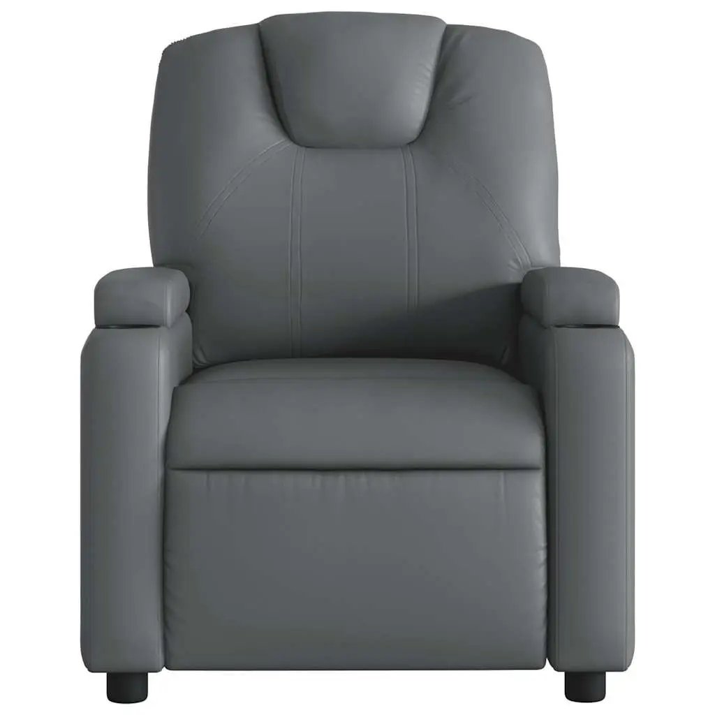 Massage Recliner Chair Grey Faux Leather Manual Reclining Armchair with 6