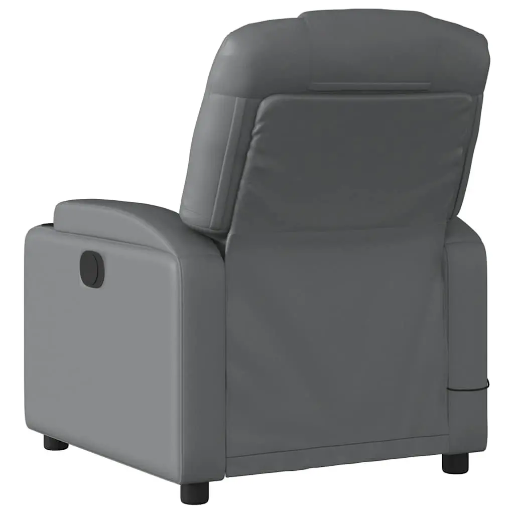Massage Recliner Chair Grey Faux Leather Manual Reclining Armchair with 6