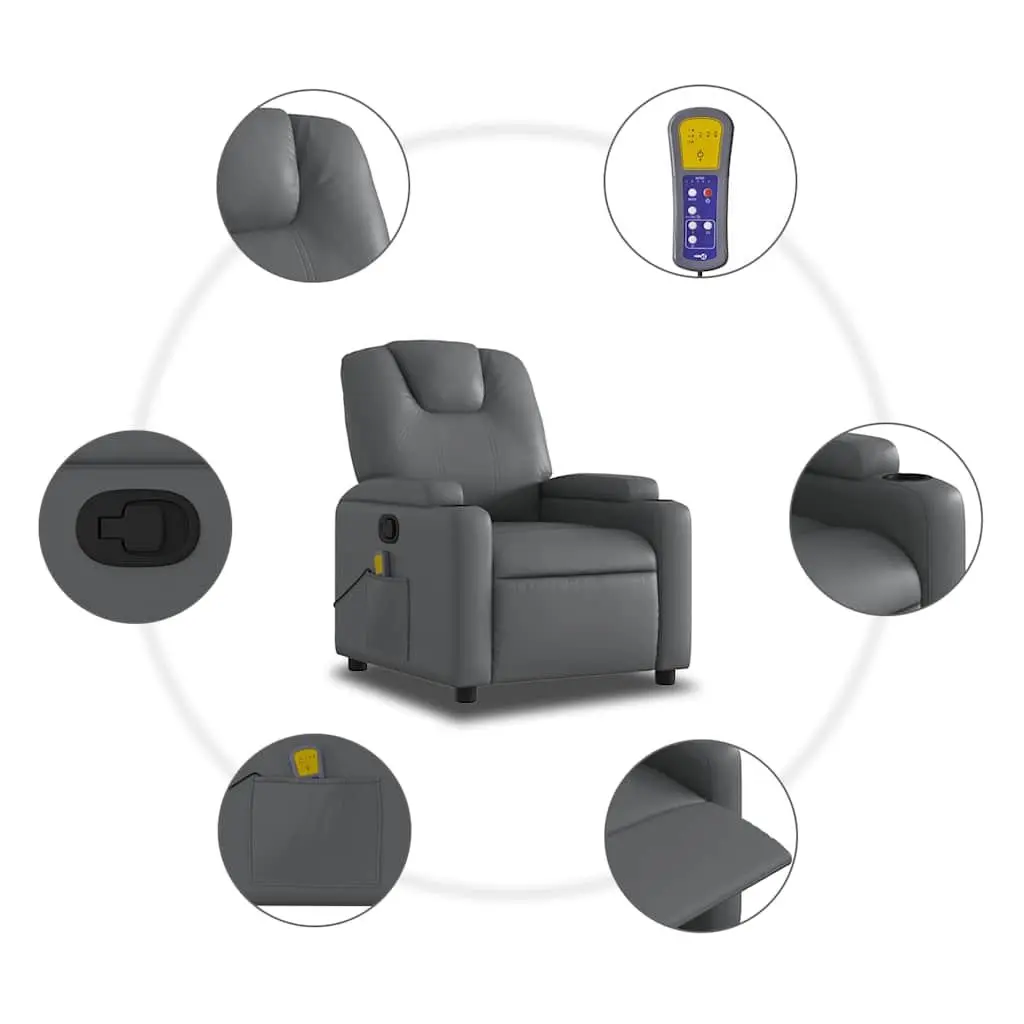Massage Recliner Chair Grey Faux Leather Manual Reclining Armchair with 6