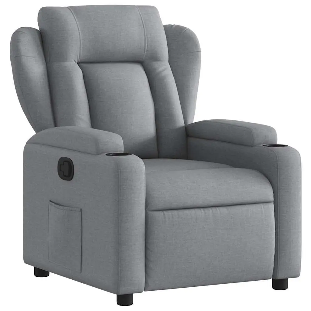 Manual Reclining Armchair Grey Fabric Lounge Seat with Cup Holders and Padded Comfort