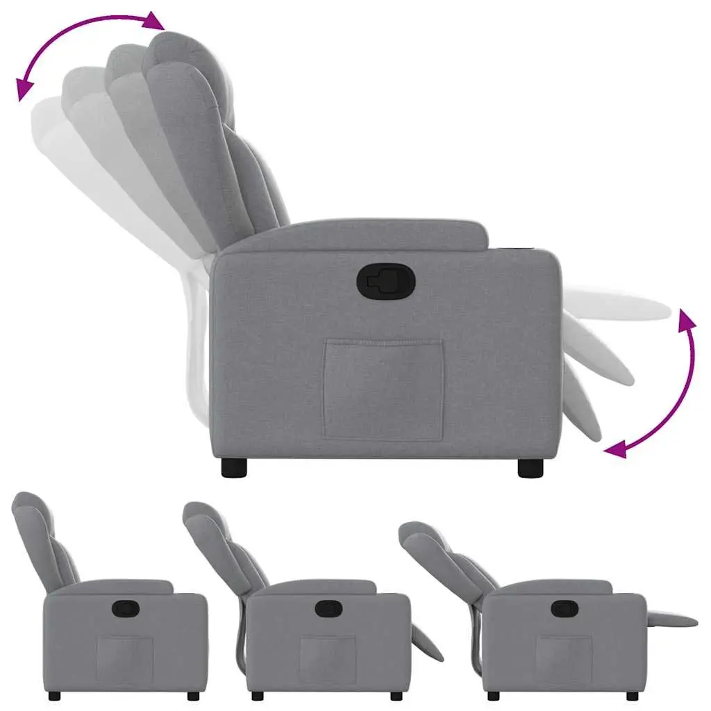 Manual Reclining Armchair Grey Fabric Lounge Seat with Cup Holders and Padded Comfort