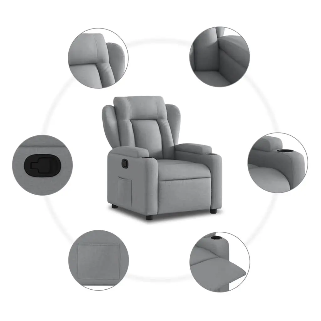 Manual Reclining Armchair Grey Fabric Lounge Seat with Cup Holders and Padded Comfort