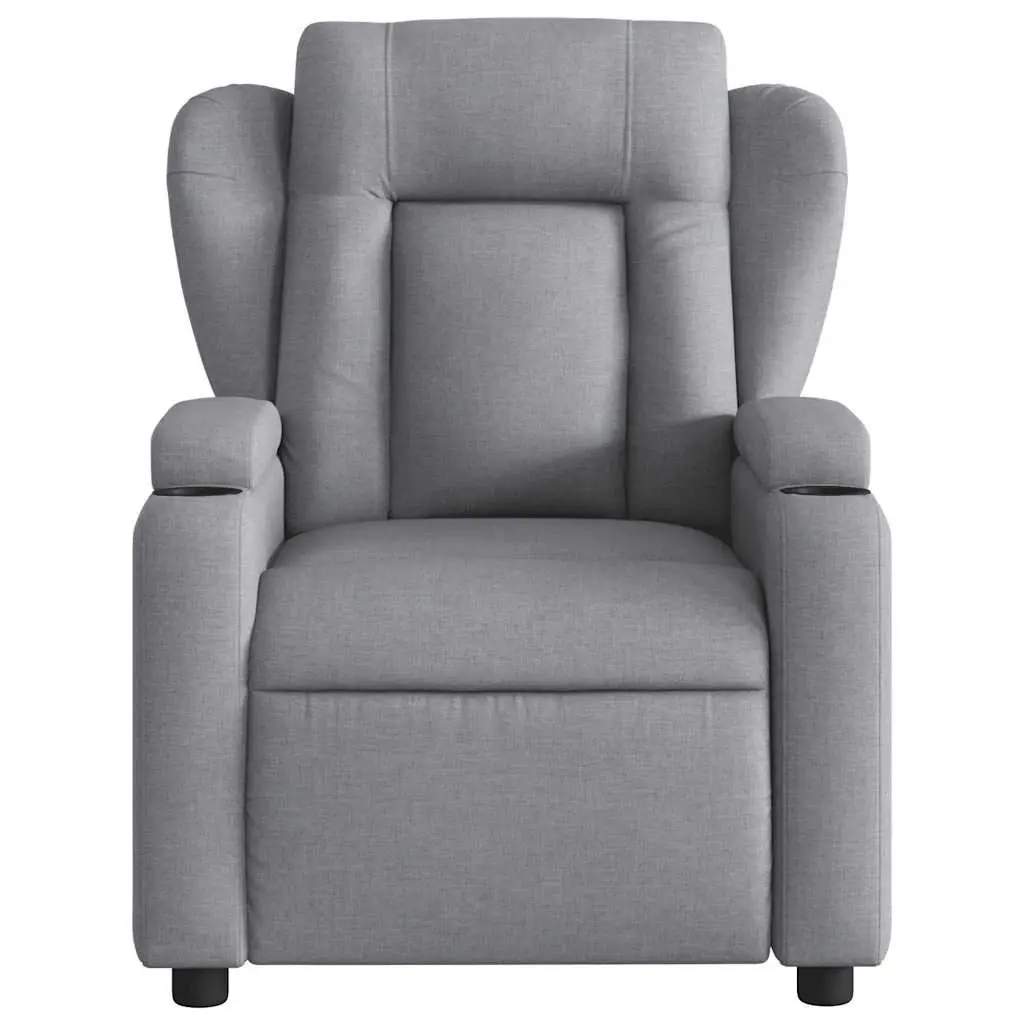 Manual Reclining Armchair Grey Fabric Lounge Seat with Cup Holders and Padded Comfort