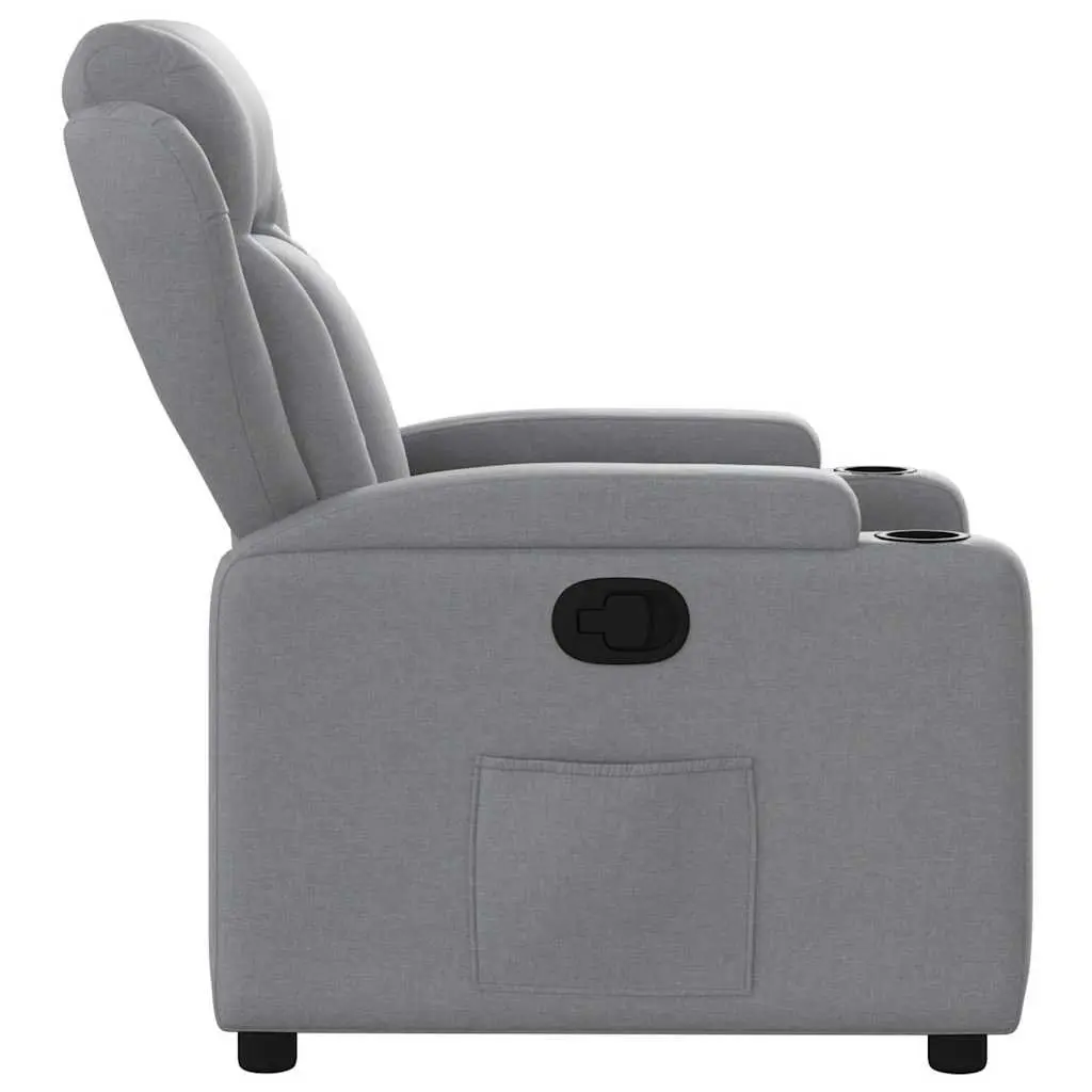 Manual Reclining Armchair Grey Fabric Lounge Seat with Cup Holders and Padded Comfort