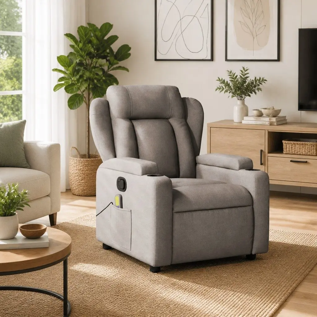 Massage Recliner Chair Manual Recline Fabric Taupe