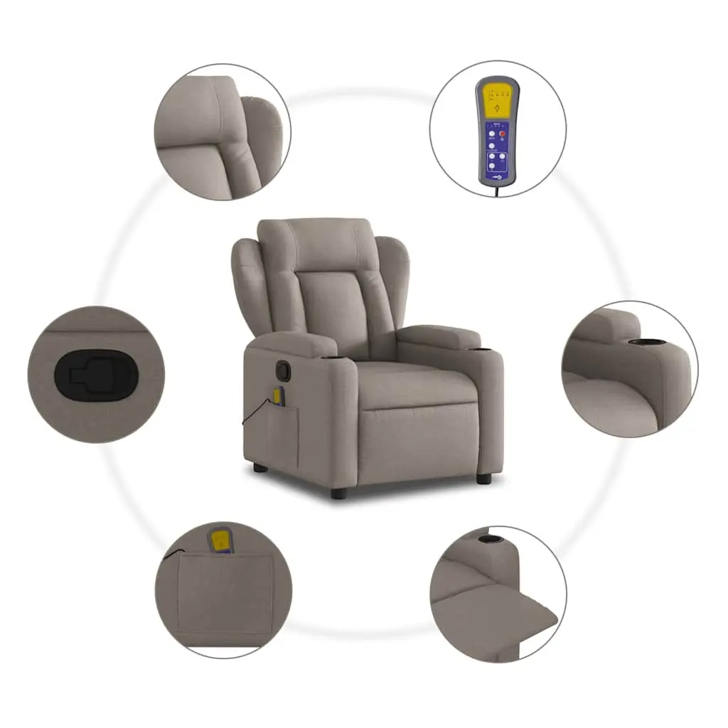 Massage Recliner Chair Manual Recline Fabric Taupe