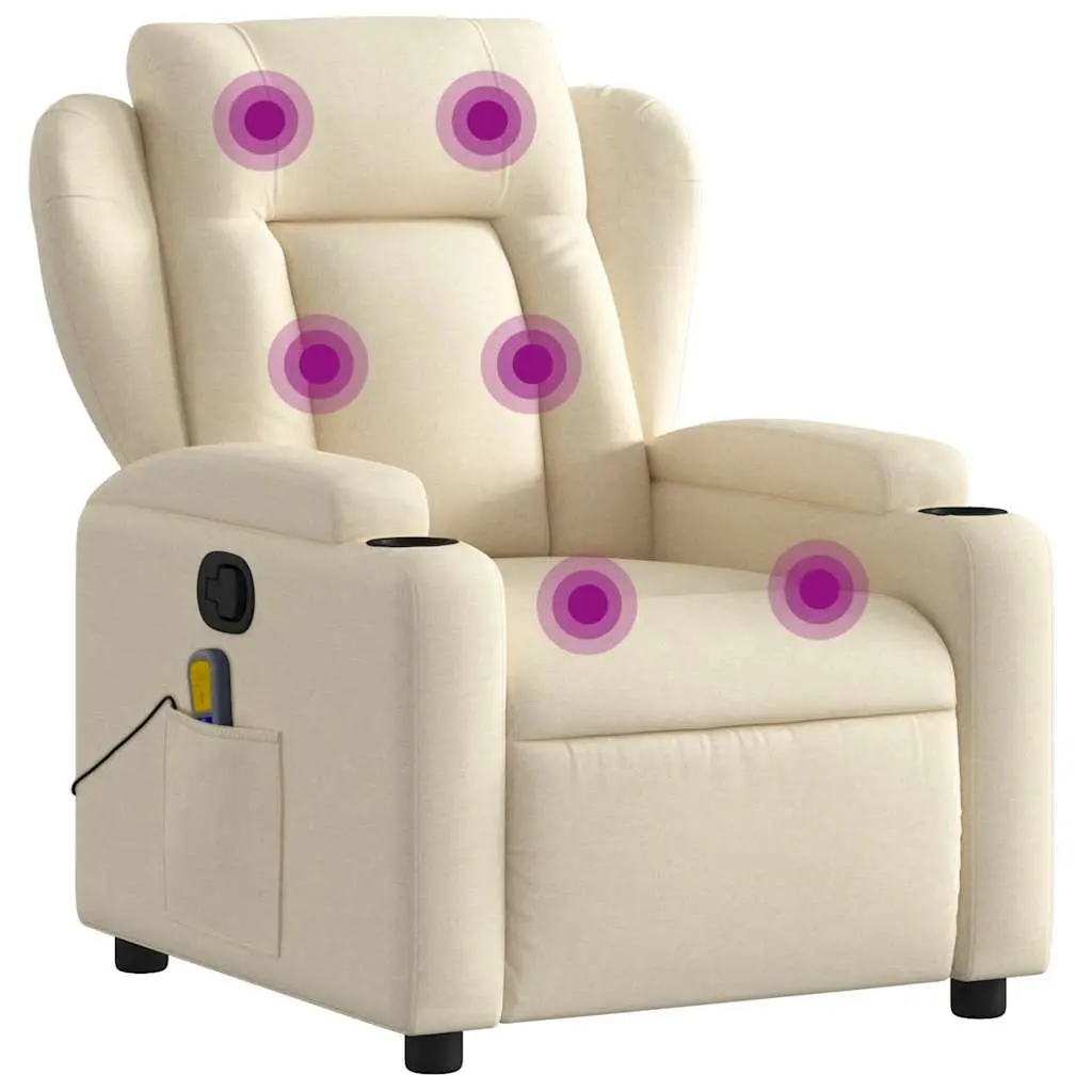 Massage Recliner Chair Fabric Cream Manual Reclining Armchair with Vibration