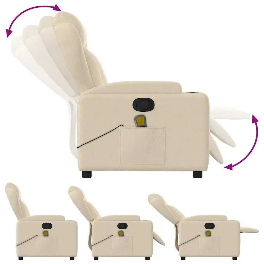 Massage Recliner Chair Fabric Cream Manual Reclining Armchair with Vibration