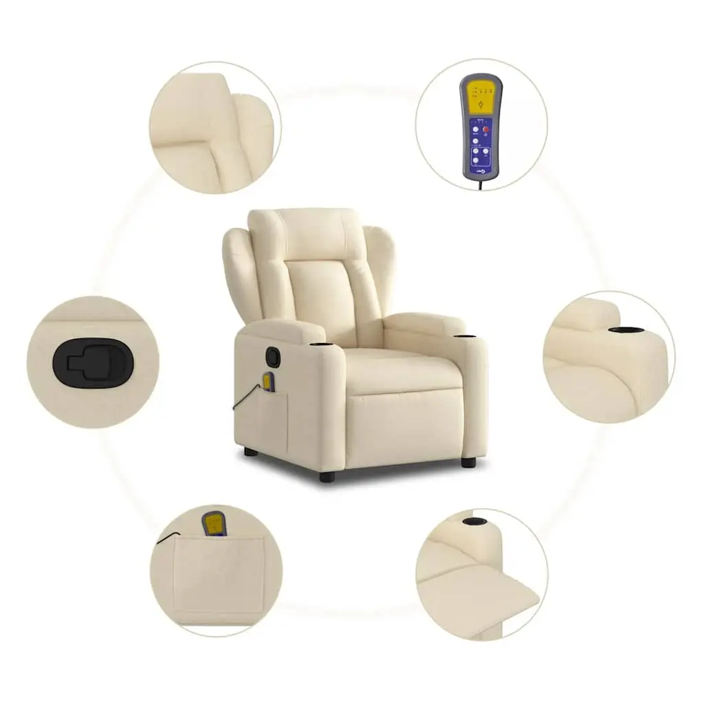 Massage Recliner Chair Fabric Cream Manual Reclining Armchair with Vibration