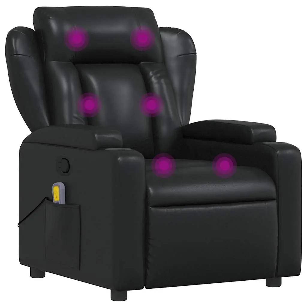 Massage Recliner Chair Faux Leather Manual Recline Black
