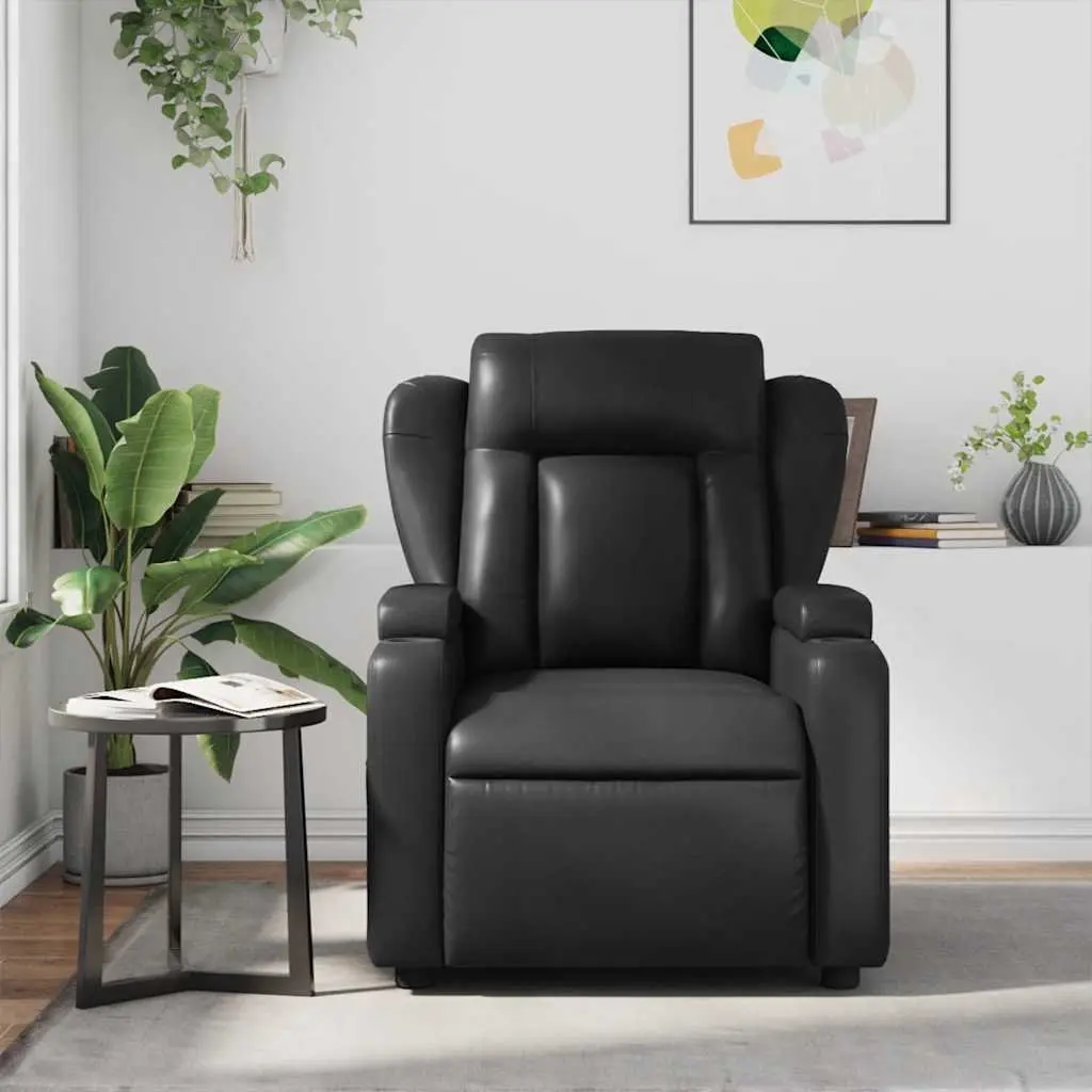 Massage Recliner Chair Faux Leather Manual Recline Black