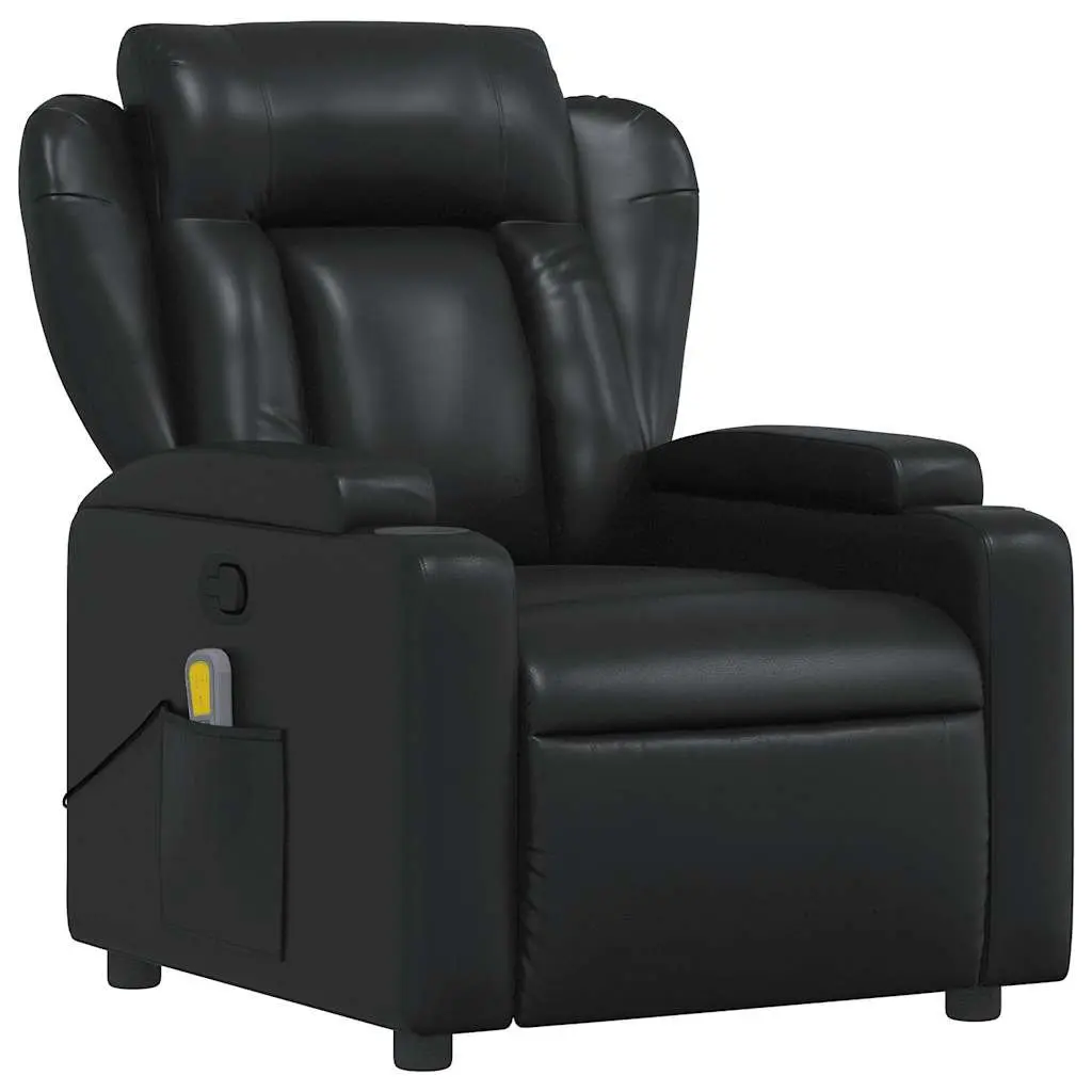 Massage Recliner Chair Faux Leather Manual Recline Black