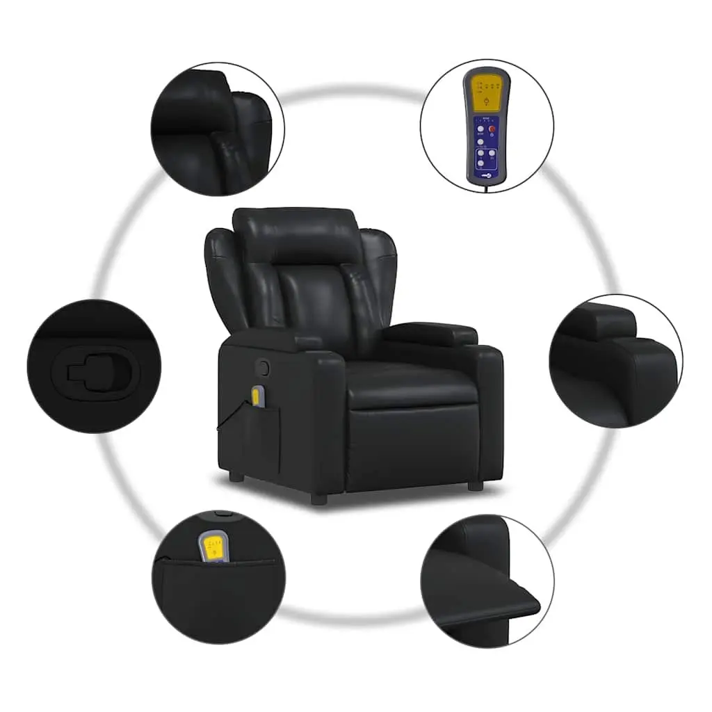 Massage Recliner Chair Faux Leather Manual Recline Black