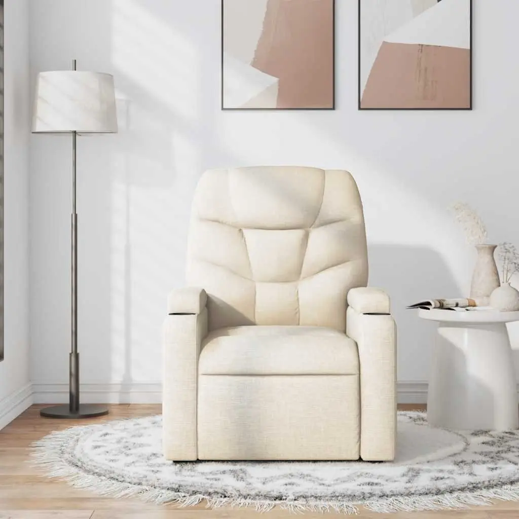 Massage Recliner Chair Cream Fabric Manual Recline Vibration 6 Points Armchair