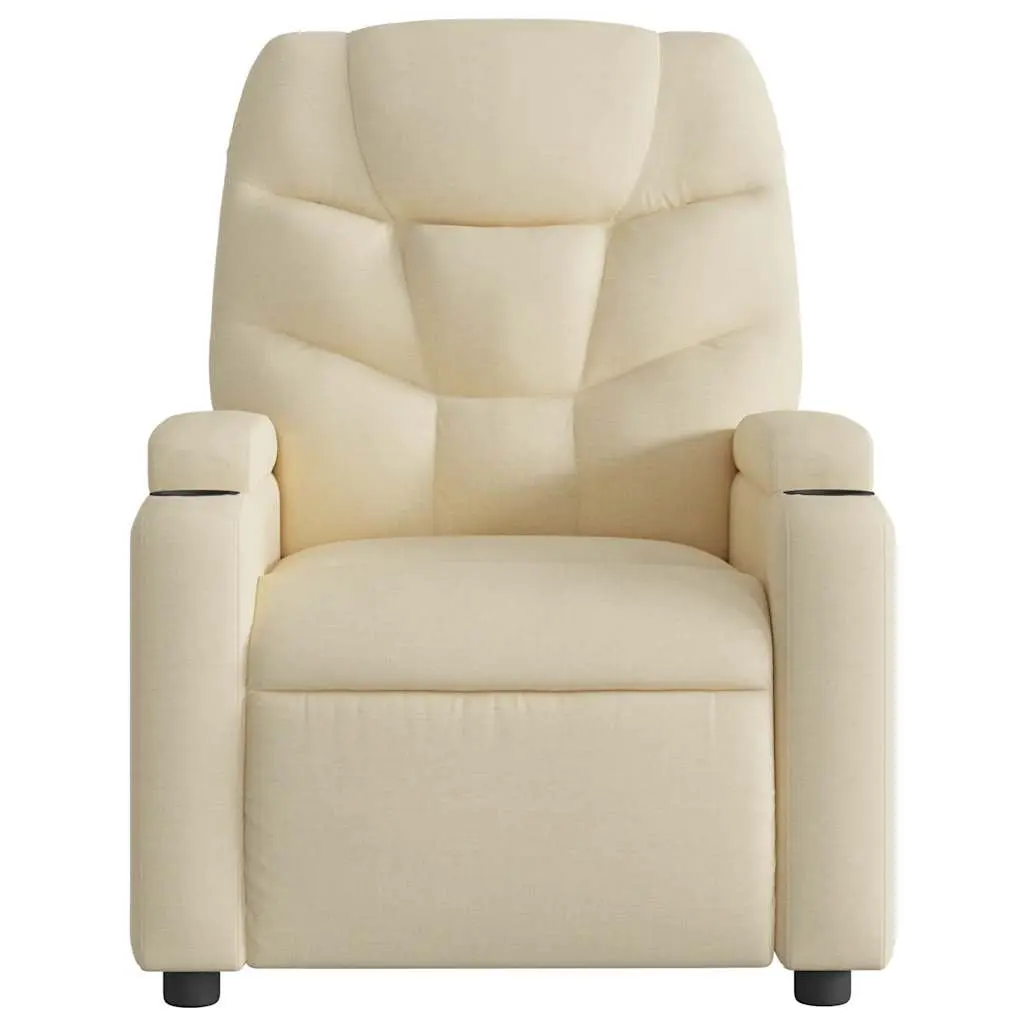 Massage Recliner Chair Cream Fabric Manual Recline Vibration 6 Points Armchair