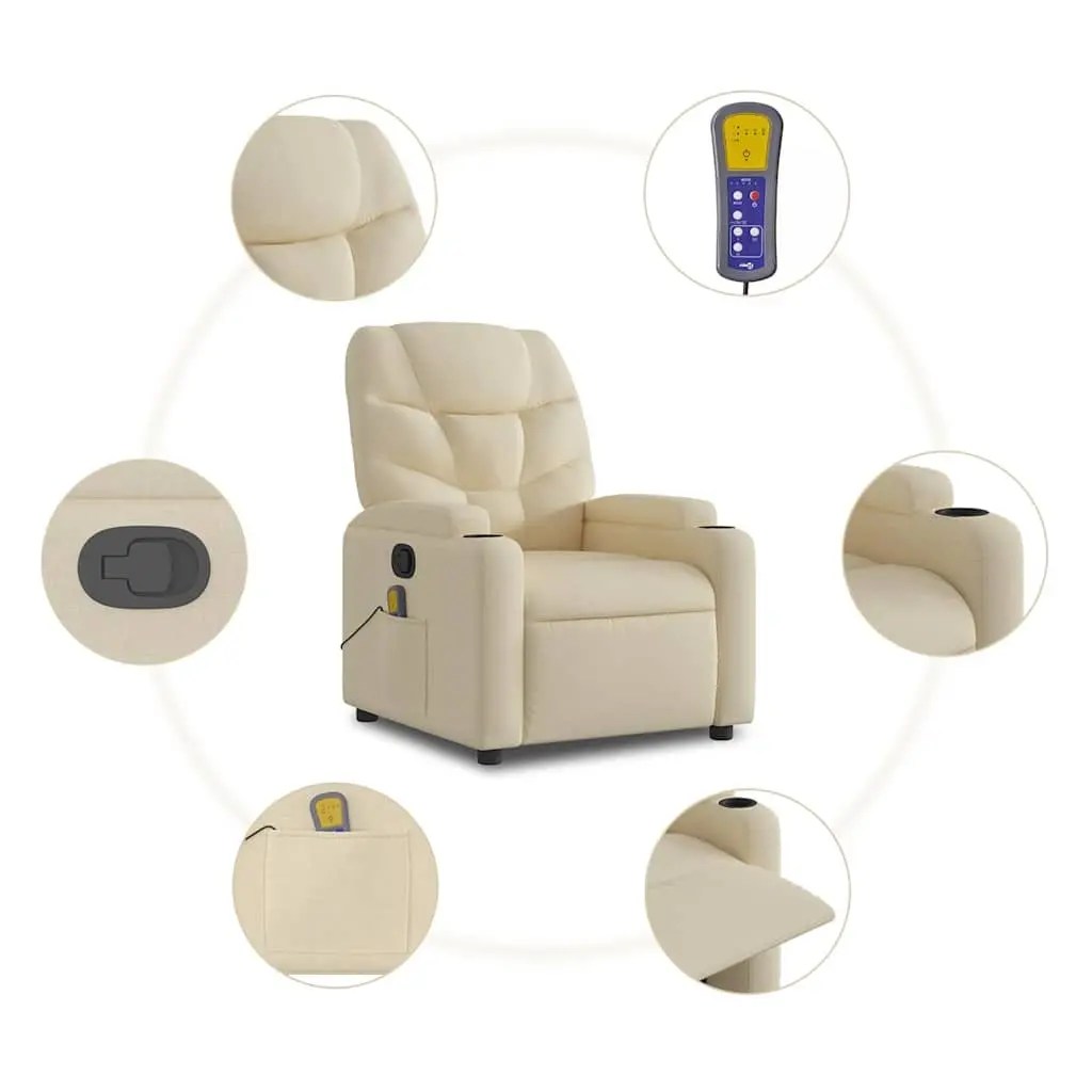 Massage Recliner Chair Cream Fabric Manual Recline Vibration 6 Points Armchair