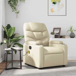 Practical Comfort: Cream Faux Leather Massage Recliner