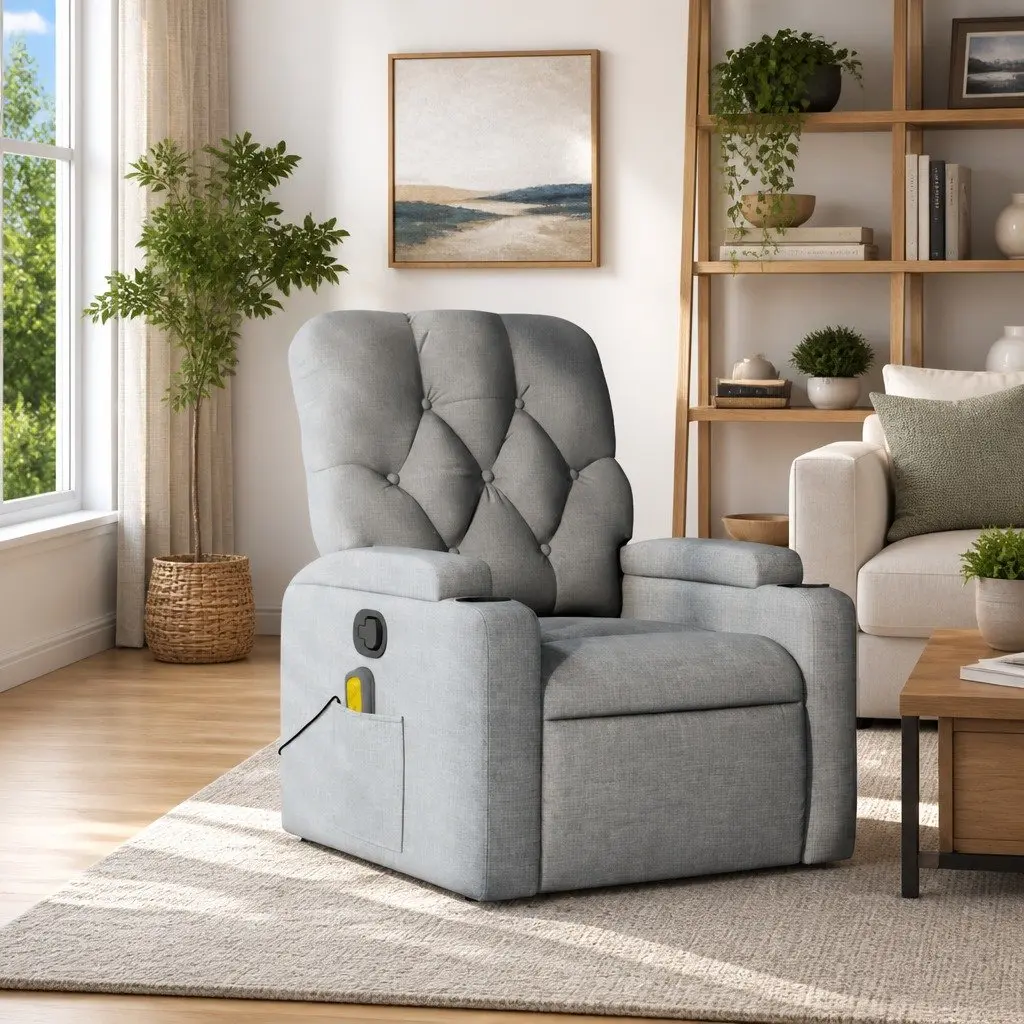 Grey Fabric Massage Chair Manual Recline Adjustable Footrest Vibration Home Use
