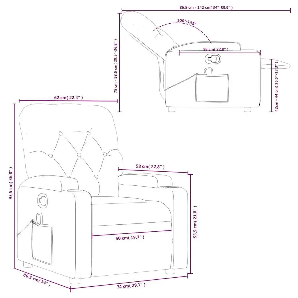 Grey Fabric Massage Chair Manual Recline Adjustable Footrest Vibration Home Use