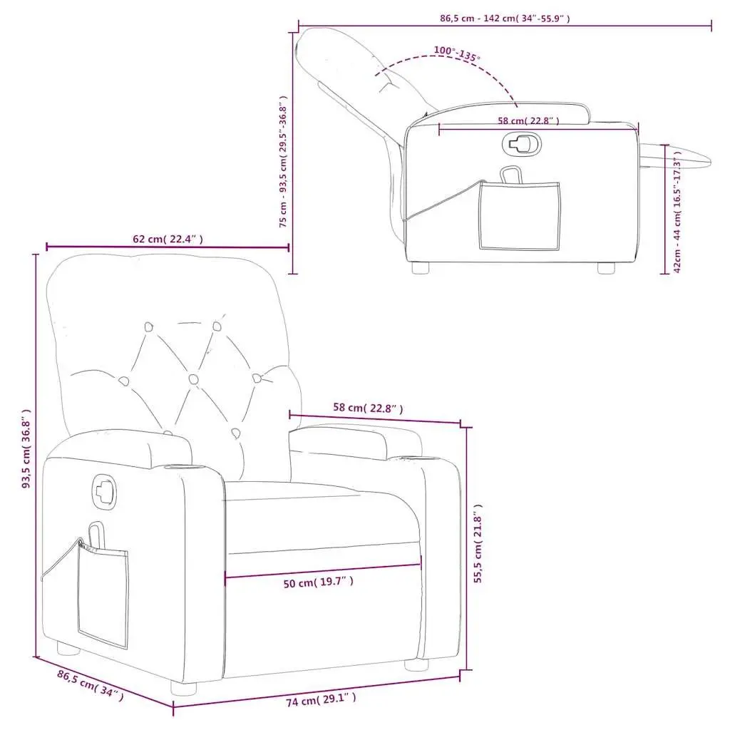 Grey Fabric Massage Recliner Armchair for Home