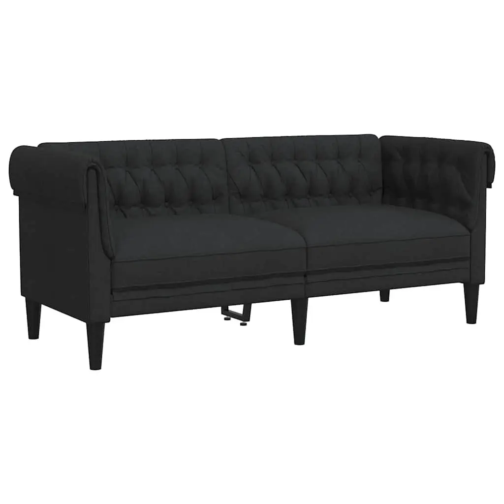 2-Seater Chesterfield Sofa Black Fabric Classic Rolled Arm