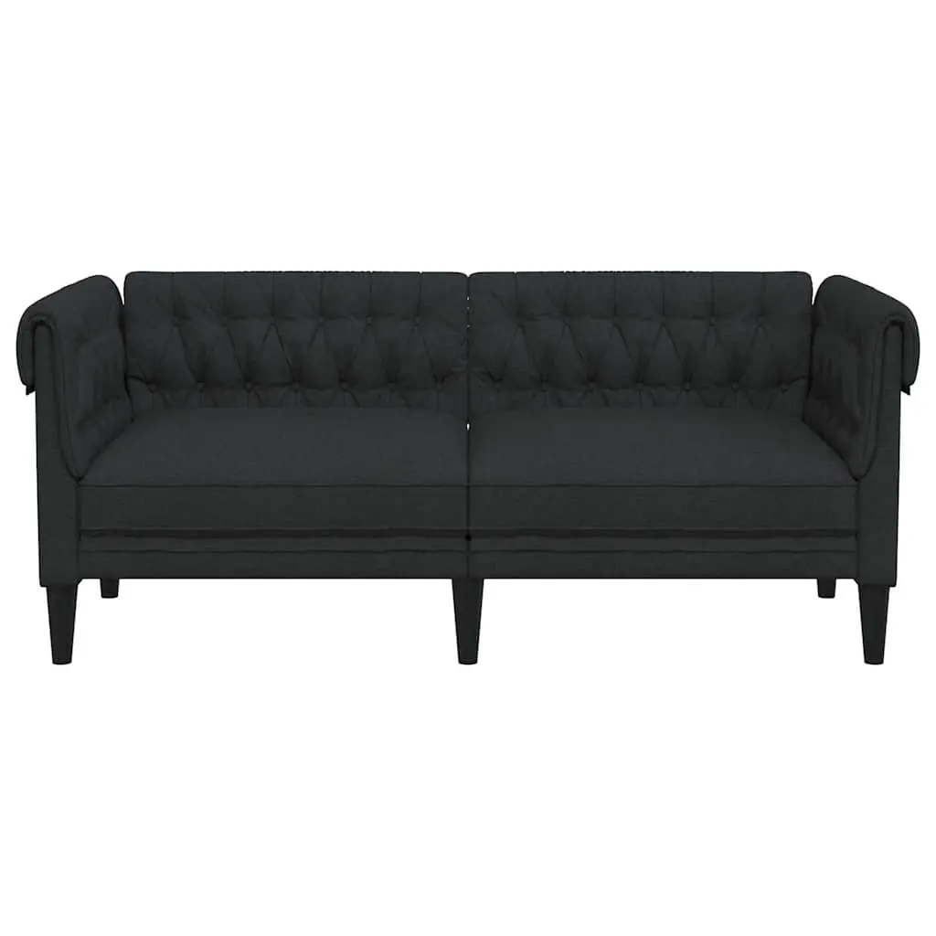2-Seater Chesterfield Sofa Black Fabric Classic Rolled Arm
