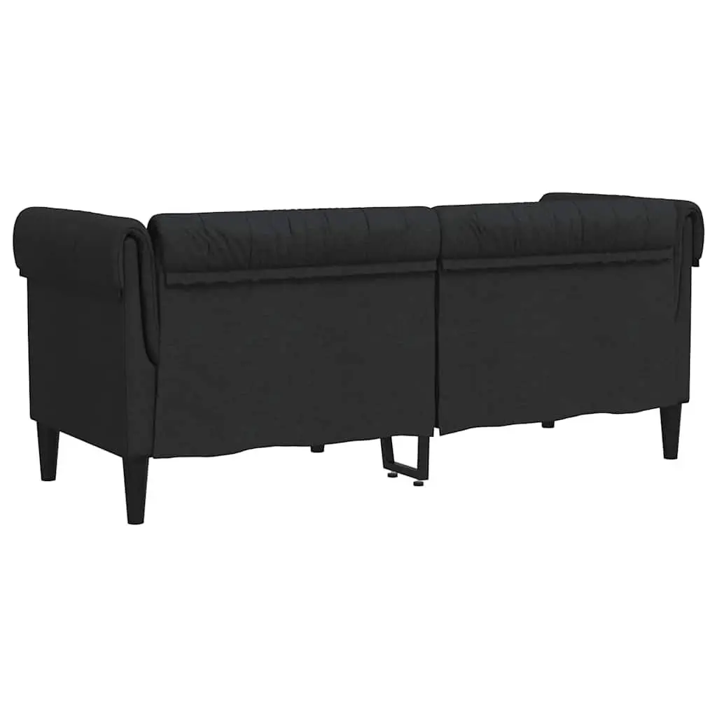 2-Seater Chesterfield Sofa Black Fabric Classic Rolled Arm
