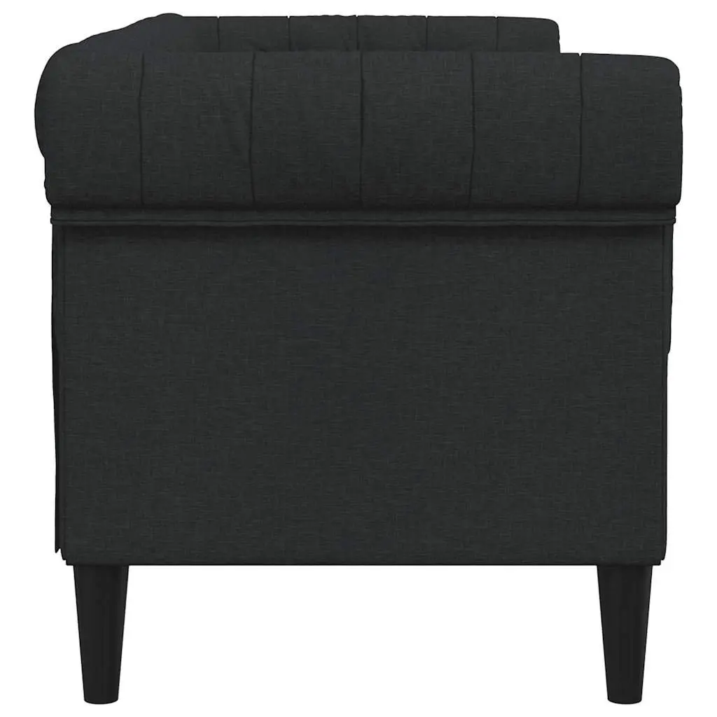2-Seater Chesterfield Sofa Black Fabric Classic Rolled Arm