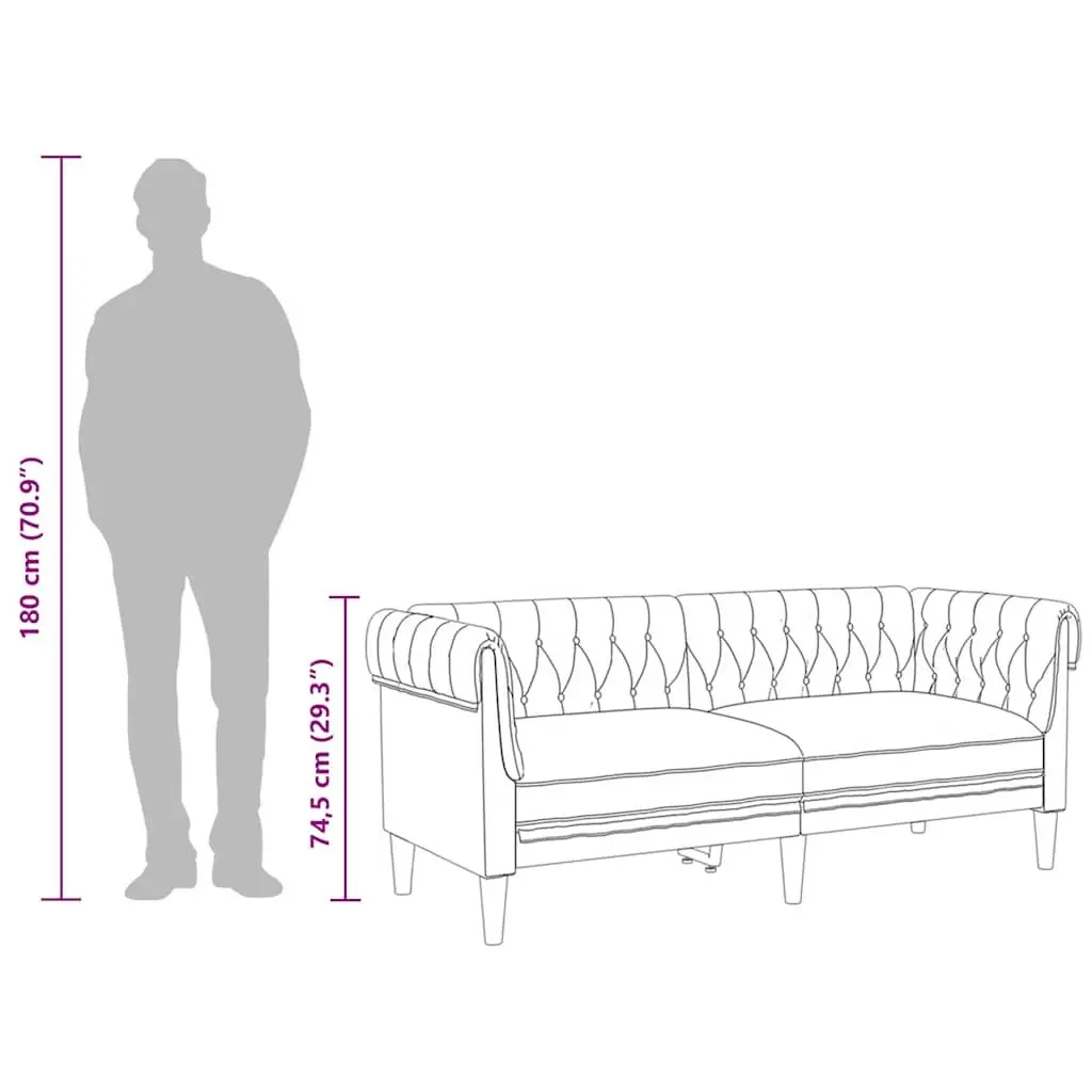2-Seater Chesterfield Sofa Black Fabric Classic Rolled Arm