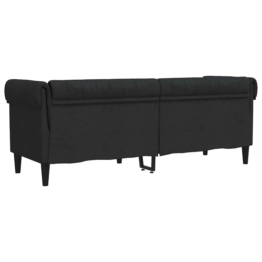 3 Seater Sofa Chesterfield Black Fabric Rolled Arm Deep Backrest