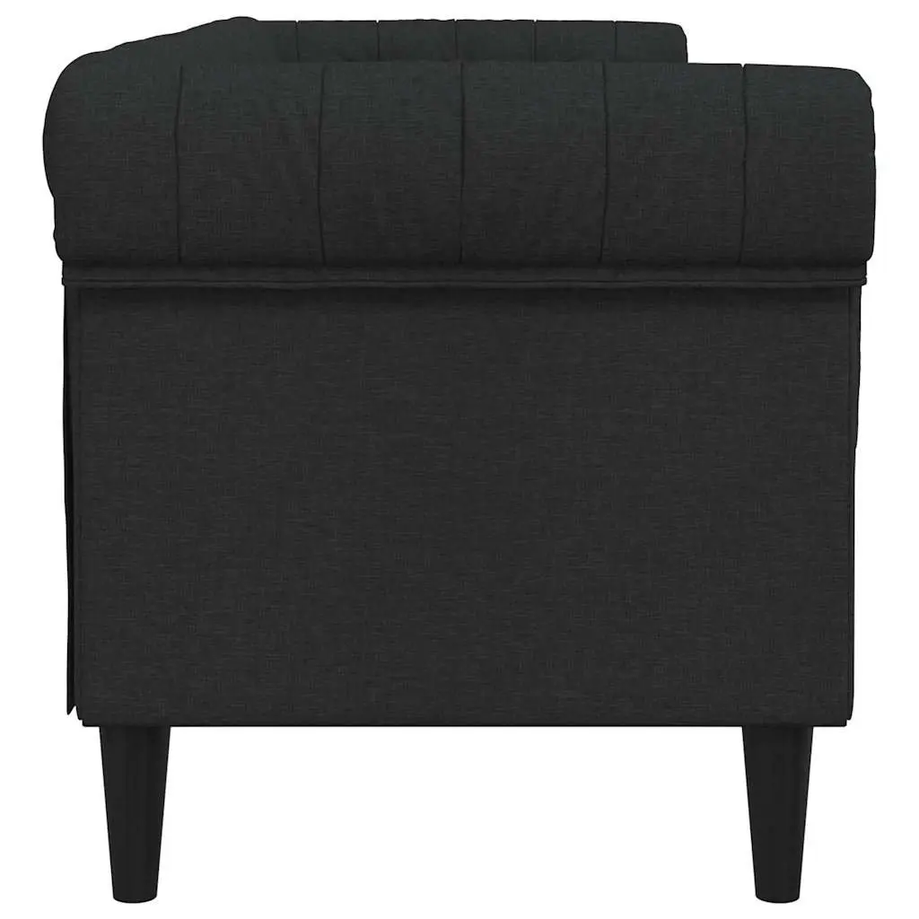 3 Seater Sofa Chesterfield Black Fabric Rolled Arm Deep Backrest