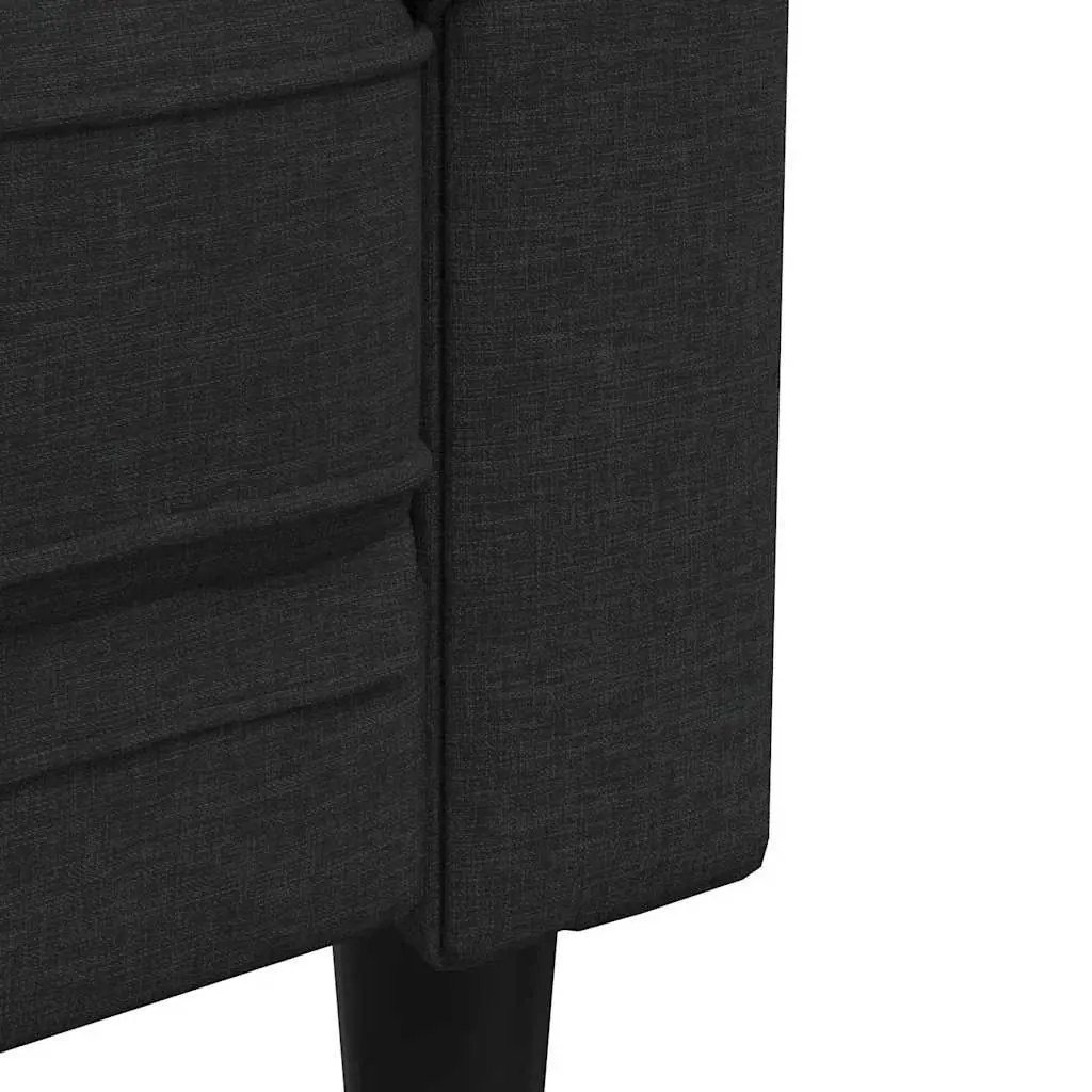 3 Seater Sofa Chesterfield Black Fabric Rolled Arm Deep Backrest