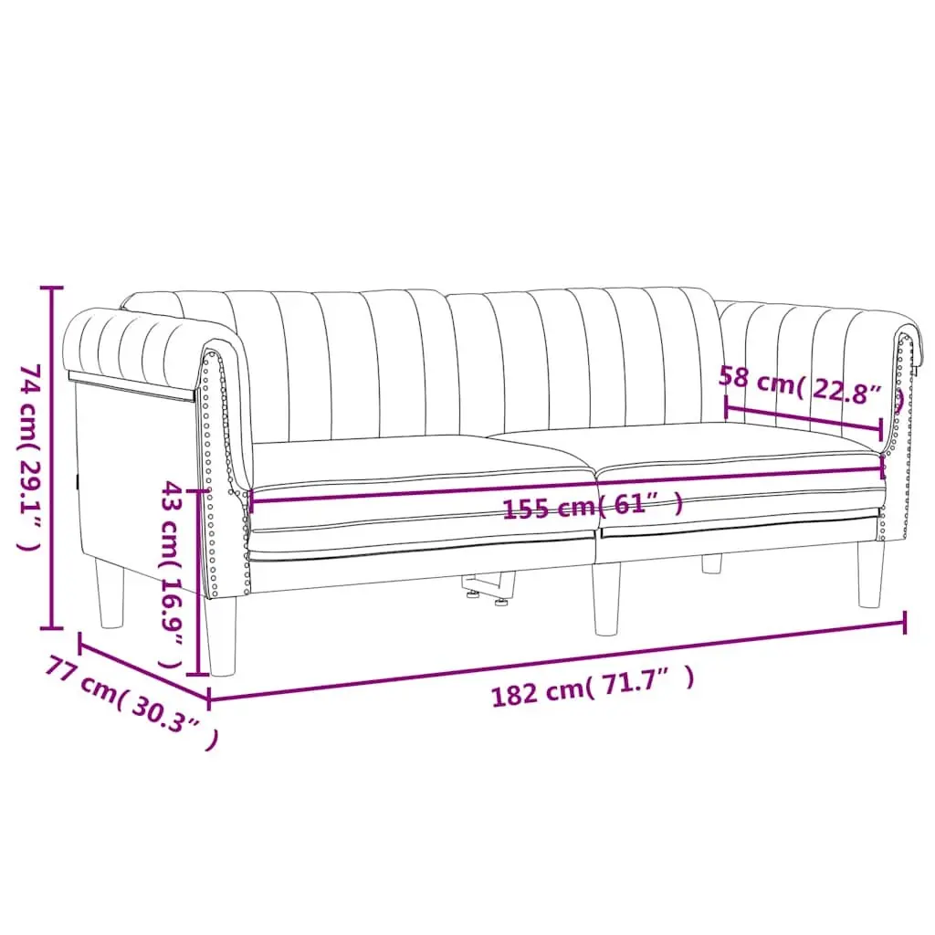 2-Seater Sofa Grey Velvet Living Room Couch Modern Comfortable Furniture