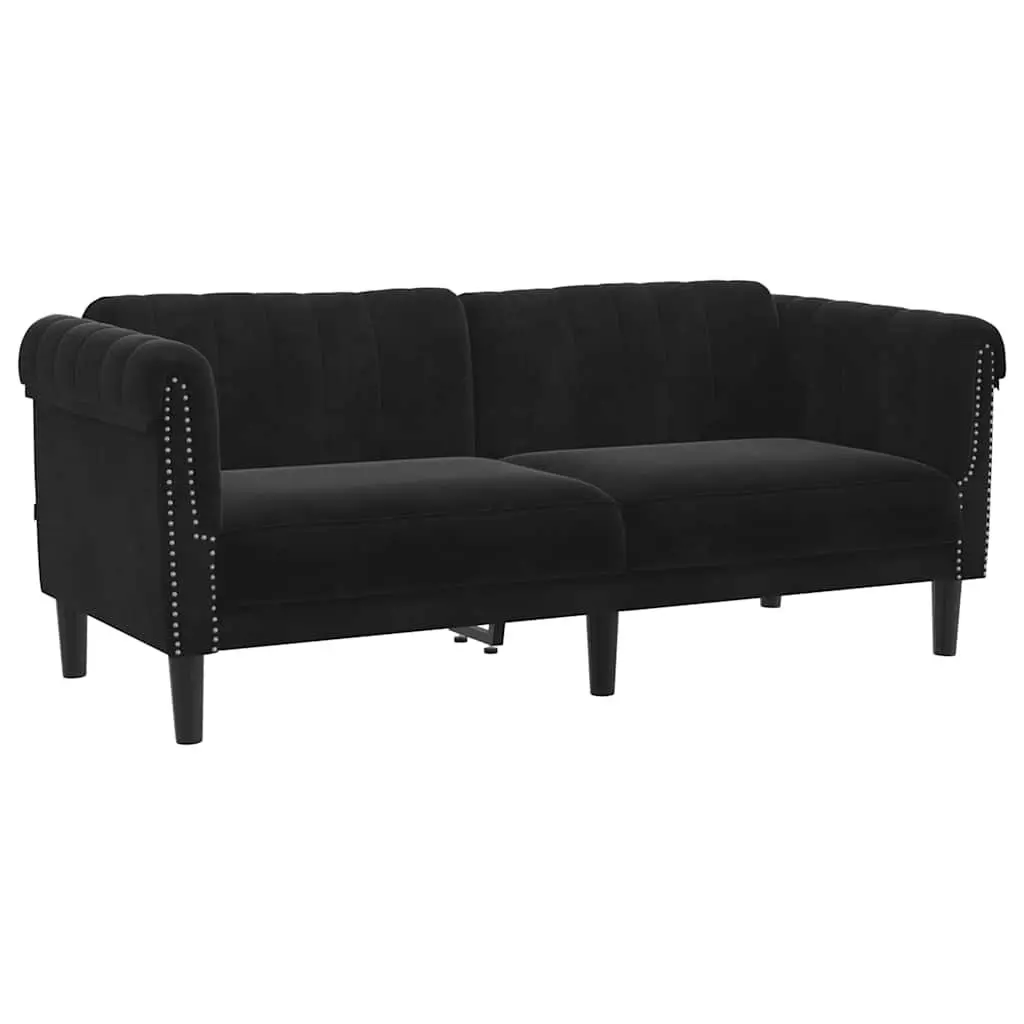 BlackVelvet2SeaterSofaComfortableModernDesignPaddedArmrestsforLivingRoom