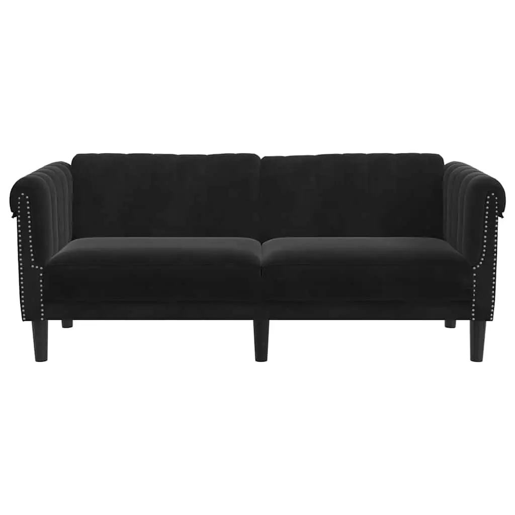 BlackVelvet2SeaterSofaComfortableModernDesignPaddedArmrestsforLivingRoom