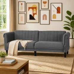 3-Seater Sofa Grey Velvet Upholstered Living Room Couch Modern Padded