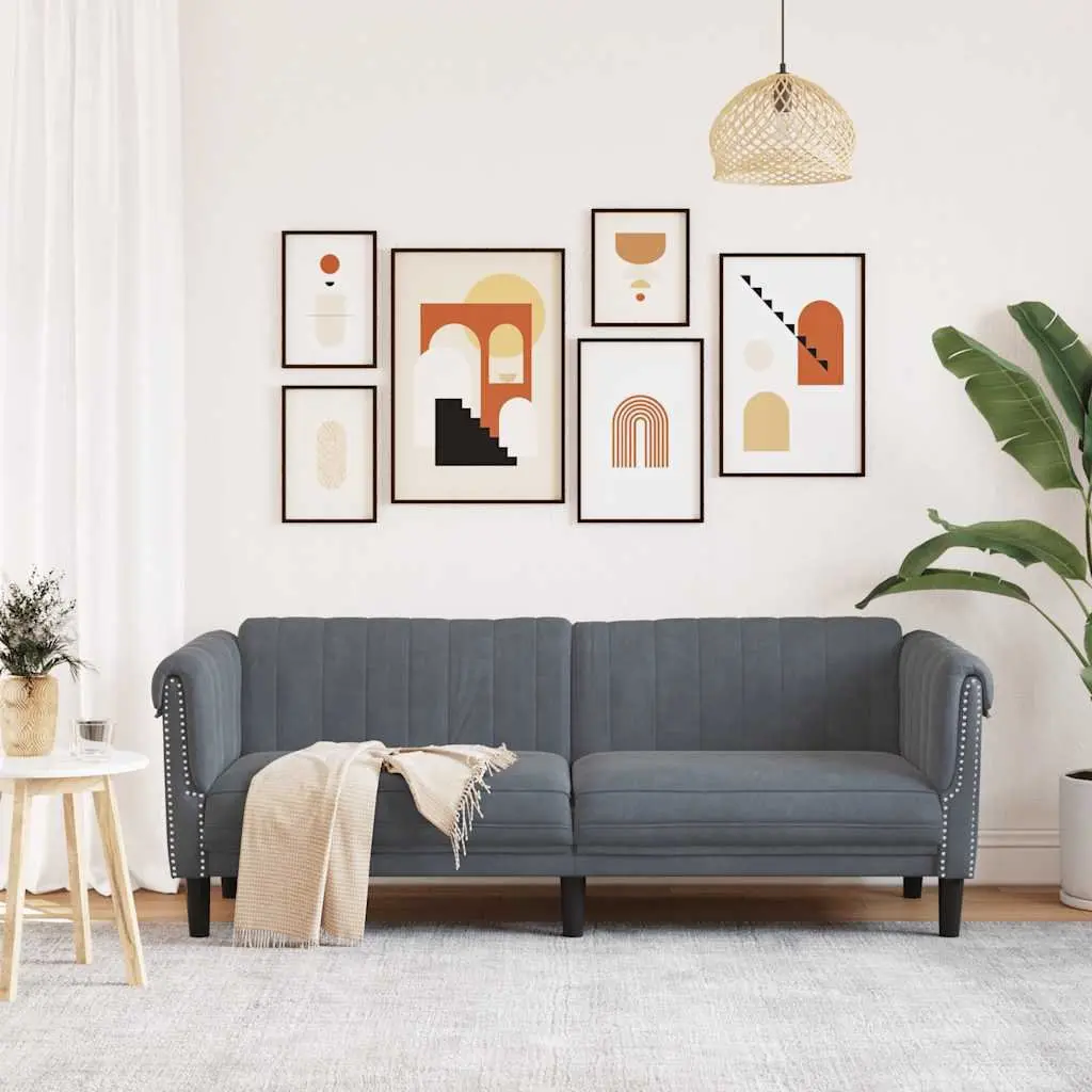 3-Seater Sofa Velvet Upholstered Grey Modern Couch