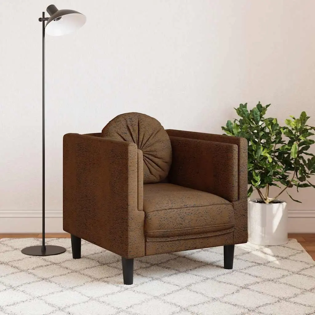 Sofa Chair Brown Faux Suede Leather Armchair with Cushion Padded Seat Living