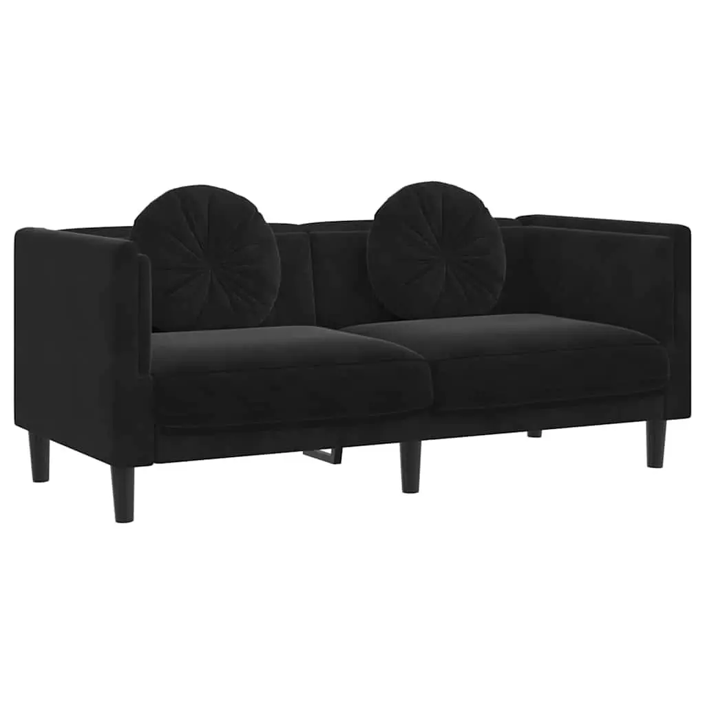 2-Seater Sofa Black Velvet Couch Living Room Furniture Comfortable Padded