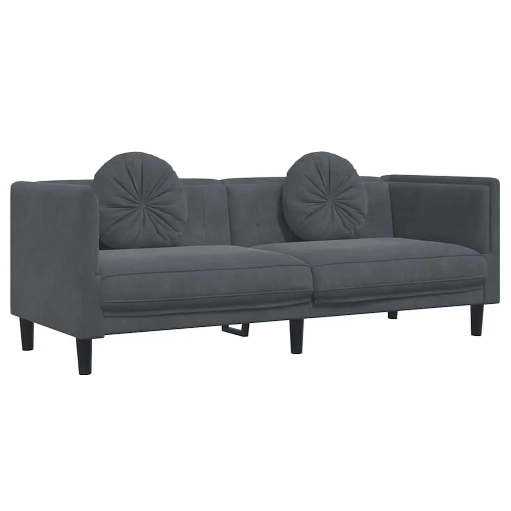 3-Seater Sofa Velvet Grey Padded Armrests Backrest Living Room Couch