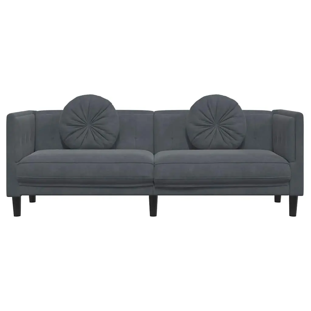 3-Seater Sofa Velvet Grey Padded Armrests Backrest Living Room Couch