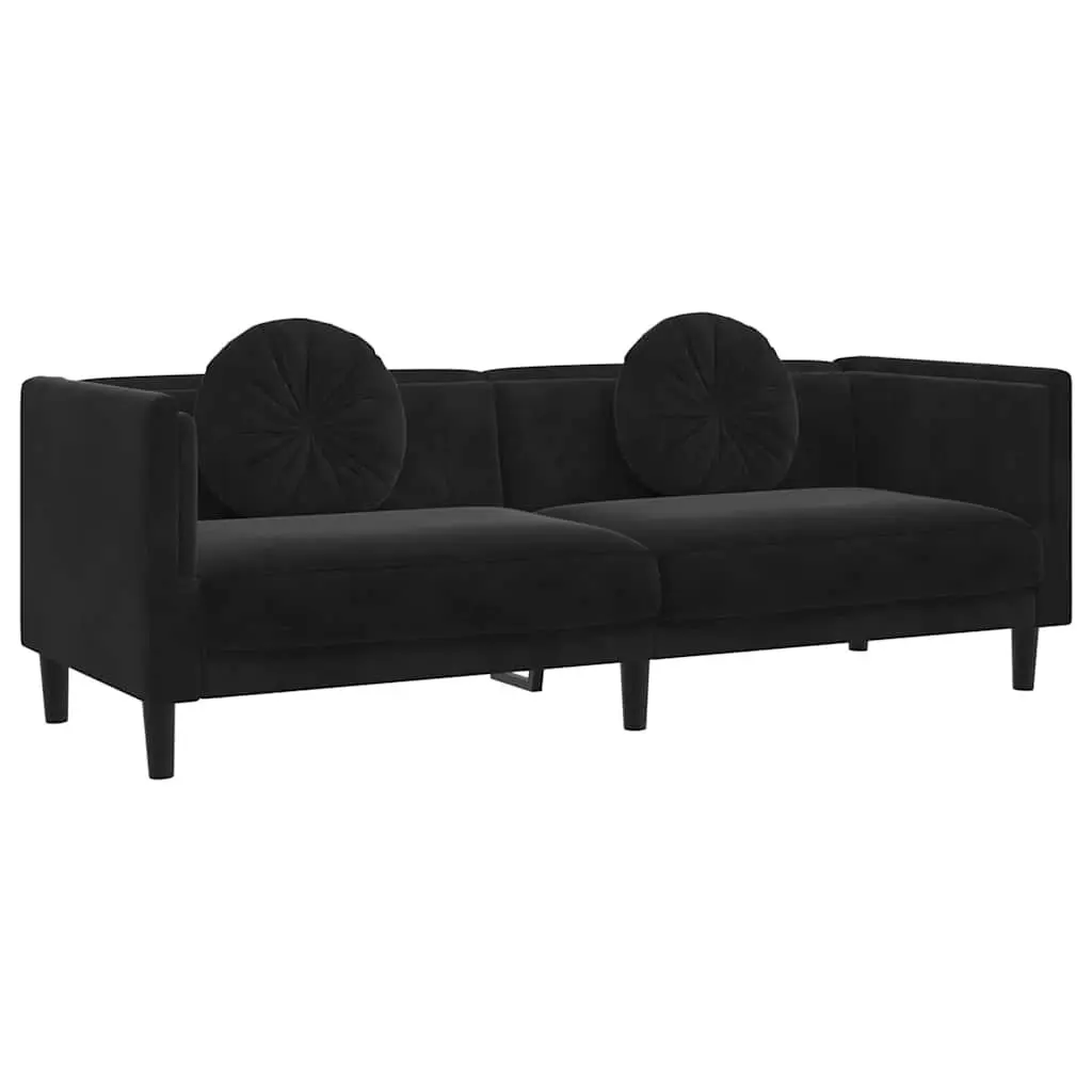 3-Seater Sofa Black Velvet Living Room Couch Comfortable Padded Seat Armrests