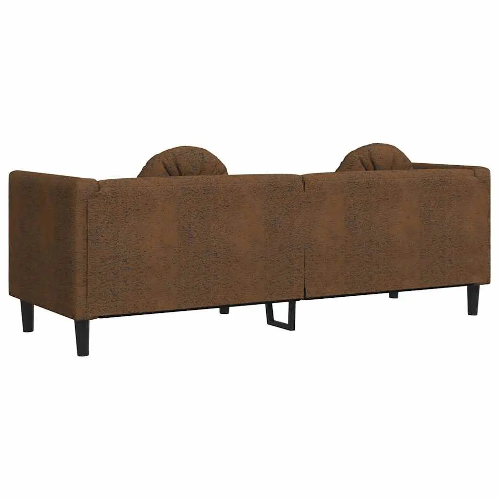 3-Seater Sofa Faux Suede Leather Brown Padded Armrests