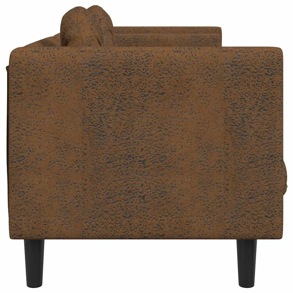 3-Seater Sofa Faux Suede Leather Brown Padded Armrests