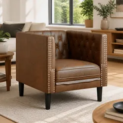Chesterfield Sofa Chair Brown Button Tufted Armchair Home Lounge Seating