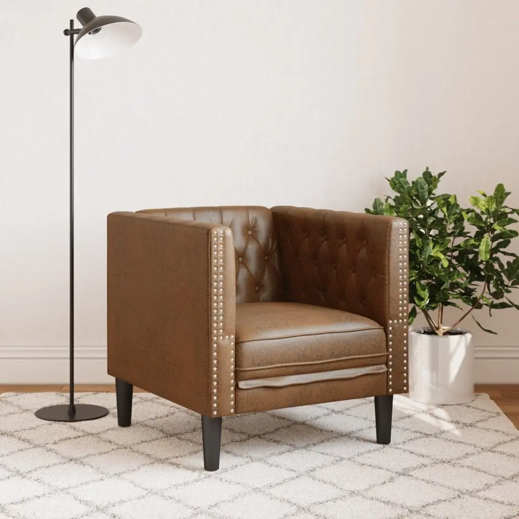 Chesterfield Sofa Chair Brown Button Tufted Armchair Home Lounge Seating